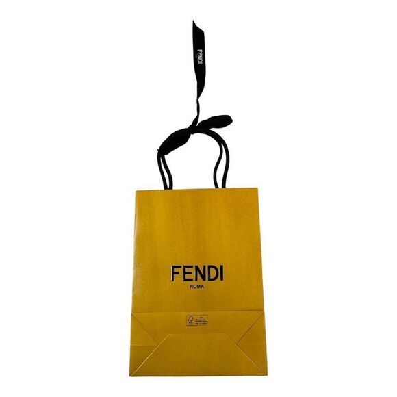 Fendi Yellow Shopping Bag w/ Black Ribbon Handles Authentic 7x9.75 Gift Storage - Picture 2 of 4